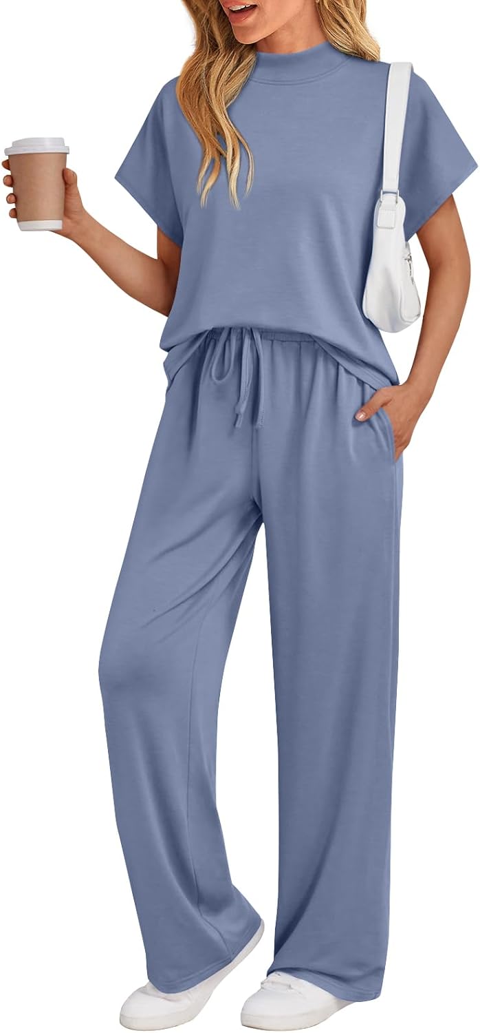 AUTOMET Women's Mock Neck Lounge Set for Summer Comfort