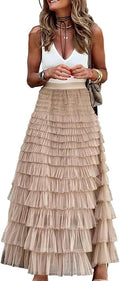 Long Tulle Skirt for Women High Waisted A Line Fluffy Fairy
