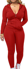 Two Piece Outfits for Women Jogger Sets - Stretchy Zip Hoodie Set