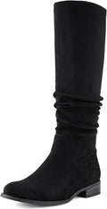 Knee High Faux Suede Boots for Women - Low Heel Slouchy Style