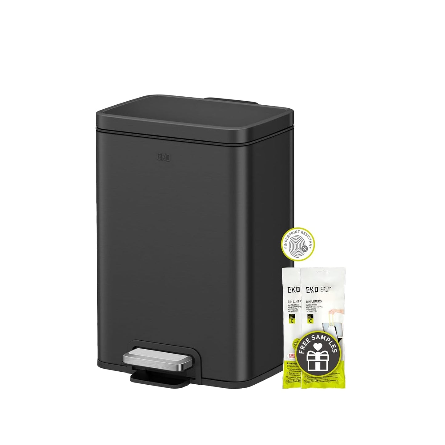EKO Madison Matte Black 12L Bathroom Trash Can with Lid
