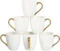 vicrays Coffee Mug Set 11 Ounce, Set of 6 - Elegant White with Golden