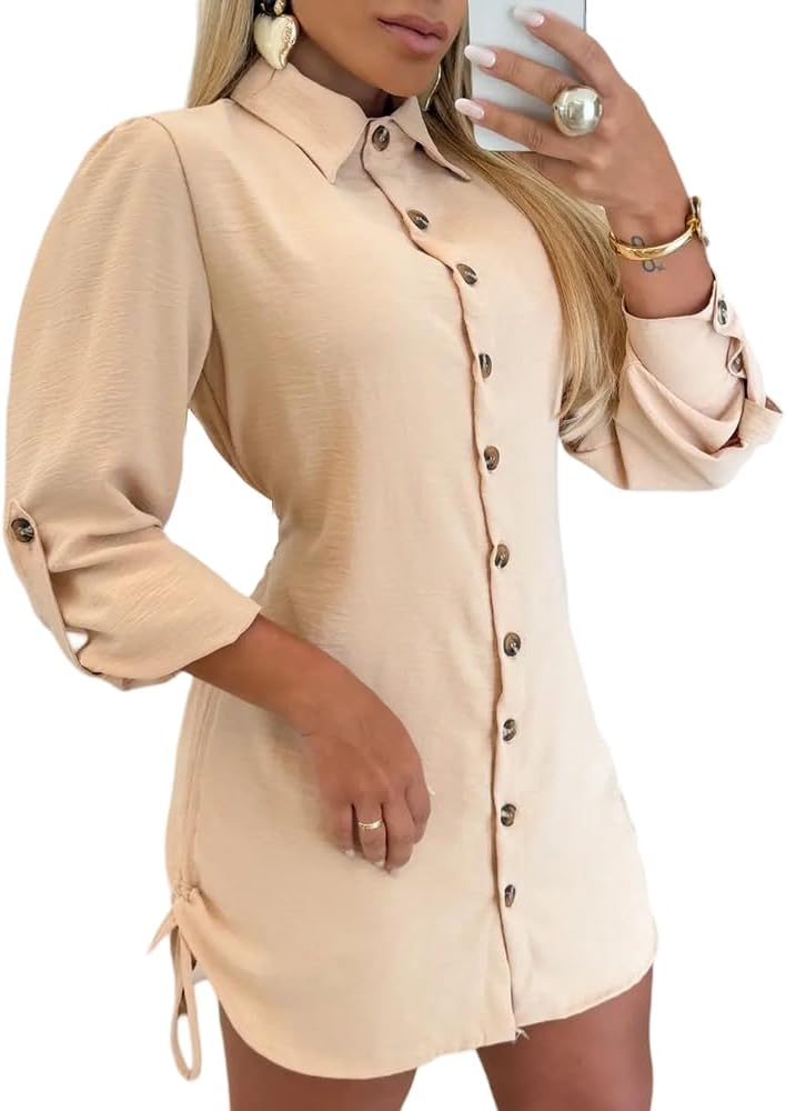 Chic & Trendy Women Shirt Dress with Side Drawstring Detail
