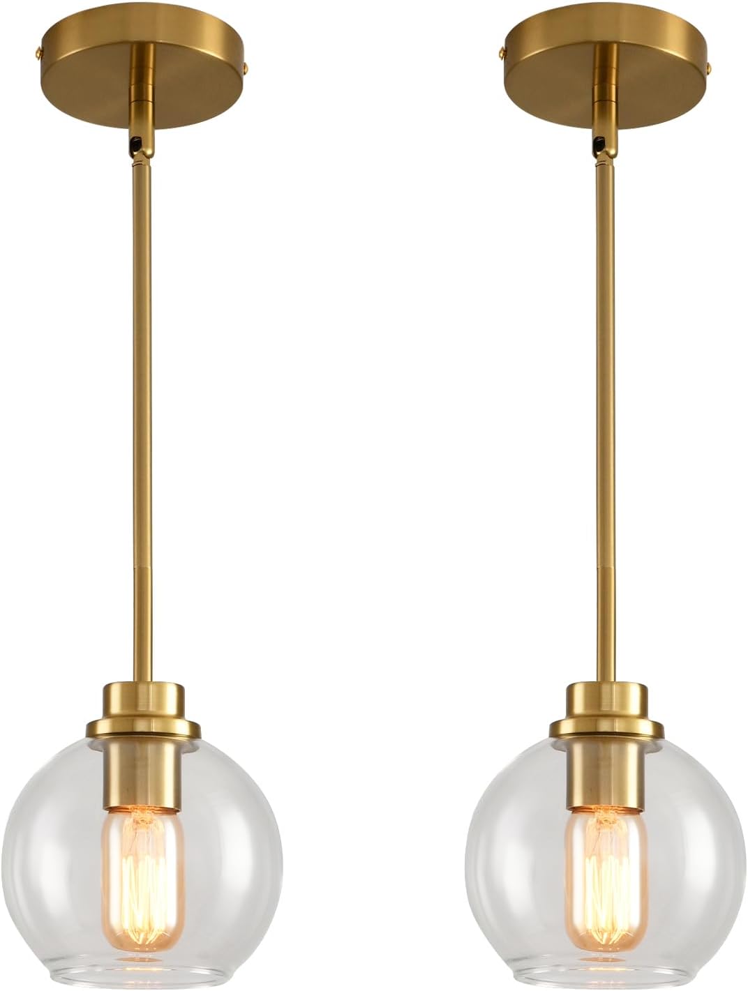 Modern Antique Brass Pendant Lamp with Vintage Glass Shade