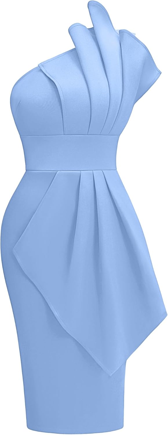 Elegant One Shoulder Pleated Bodycon Midi Dress for Parties