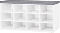 Shoe Storage Bench with Cushion and 12 Cubbies - Entryway Organizer