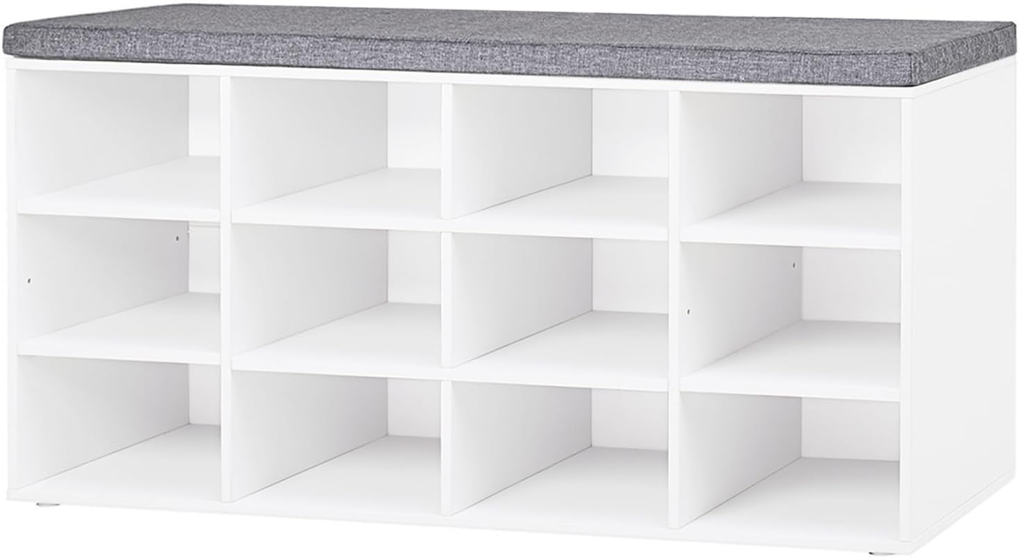 Multifunctional Shoe Storage Bench with Cushion and Cubbies