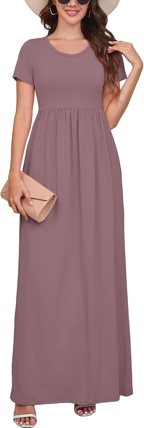 DEARCASE Maxi Dress for Women with Pockets and Short Sleeves
