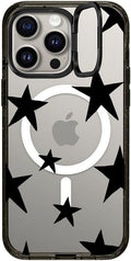 Stars Black Impact Ring Stand Case for iPhone 15 Pro Max - Clear Black