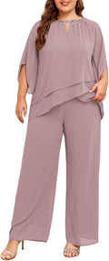 Mother of Bride Pant Suits Plus Size Chiffon Pantsuit - Elegant Fit is