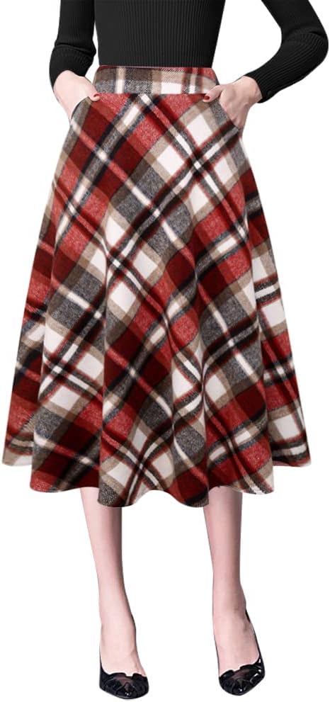 Plaid Skirts for Womens Fall Winter High Waist Aline Midi Skirts