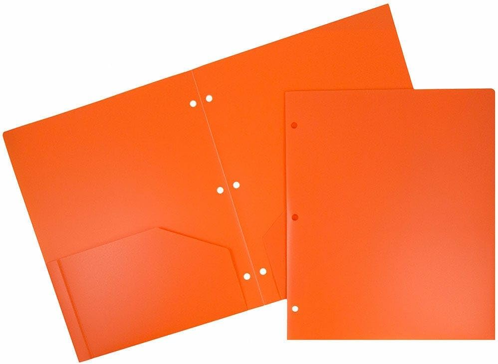 Durable Heavy Duty Plastic 3 Hole Punch Pocket Folders in Orange