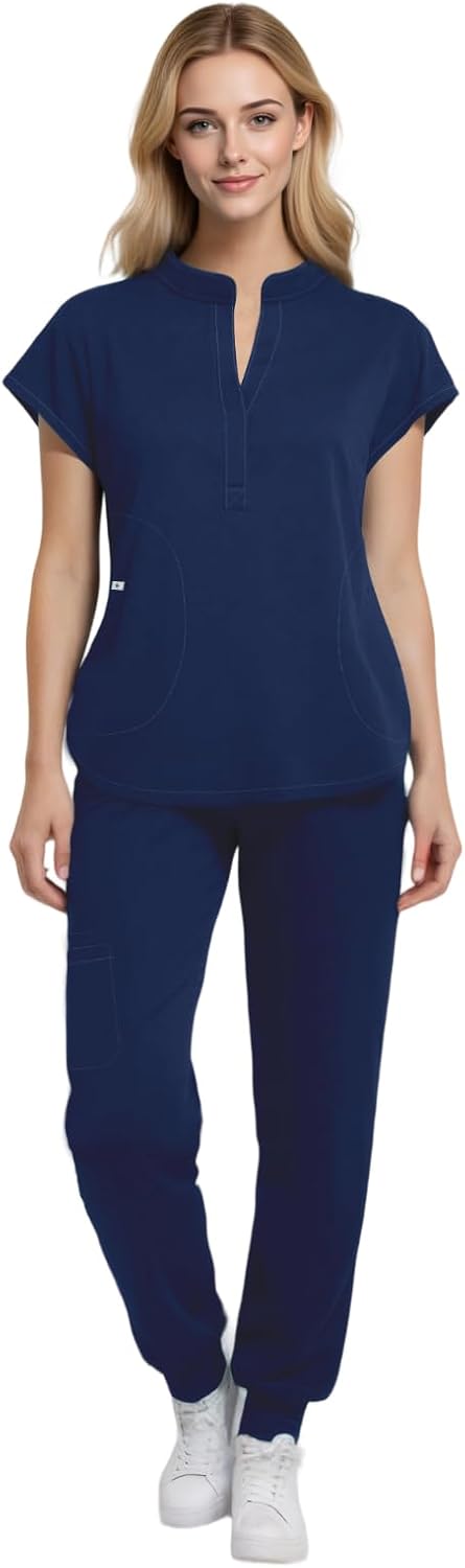 Medical Scrubs for Women Set with 8 Pockets for Nurses