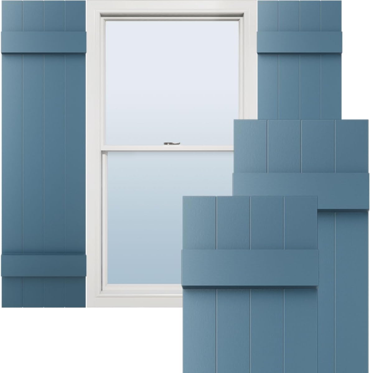 Lifetime Vinyl Board-n-Batten Shutters in Classic Blue Pair