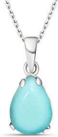 925 Sterling Silver Gemstone Teardrop Necklace - Minimalist Birthstone