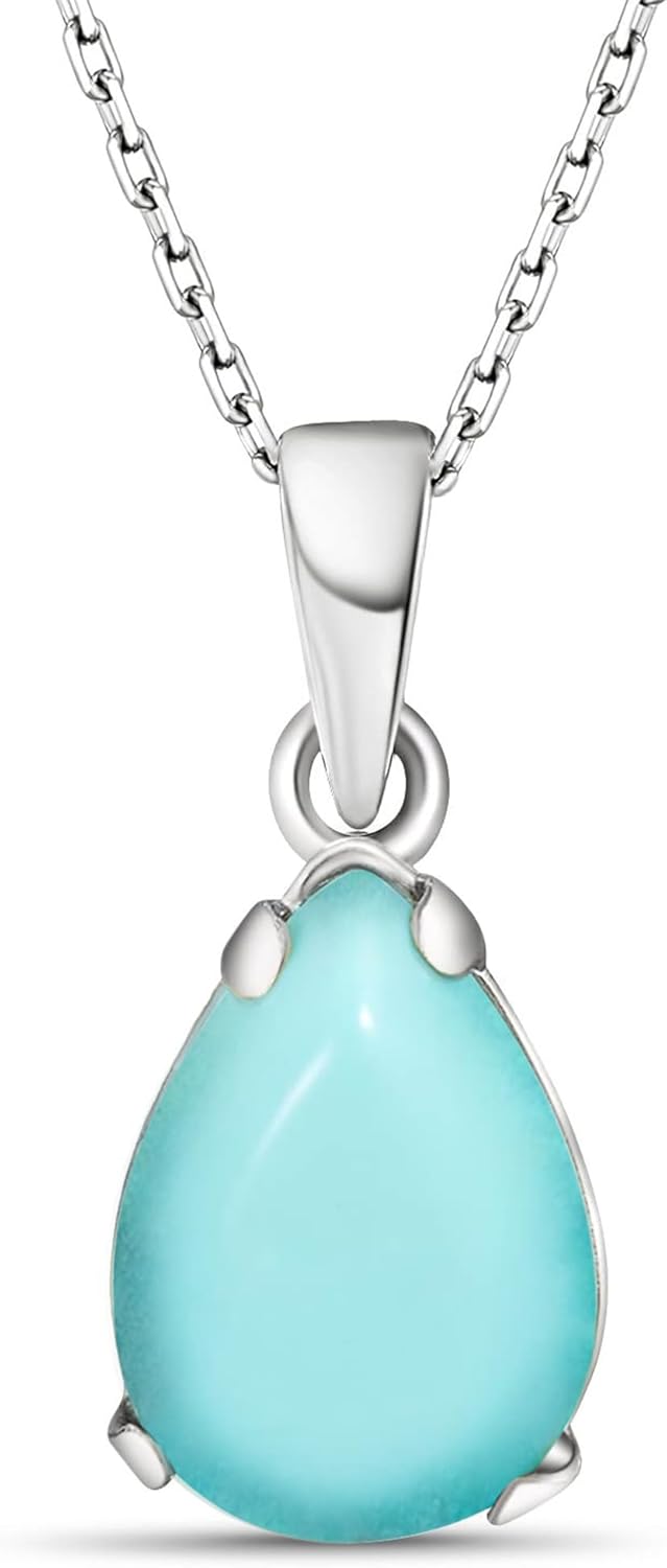 925 Sterling Silver Gemstone Necklace for Women - Teardrop Style