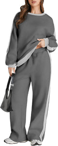 Herseas Women 2 Piece Outfits Color Block Sweatsuit Casual Fleece
