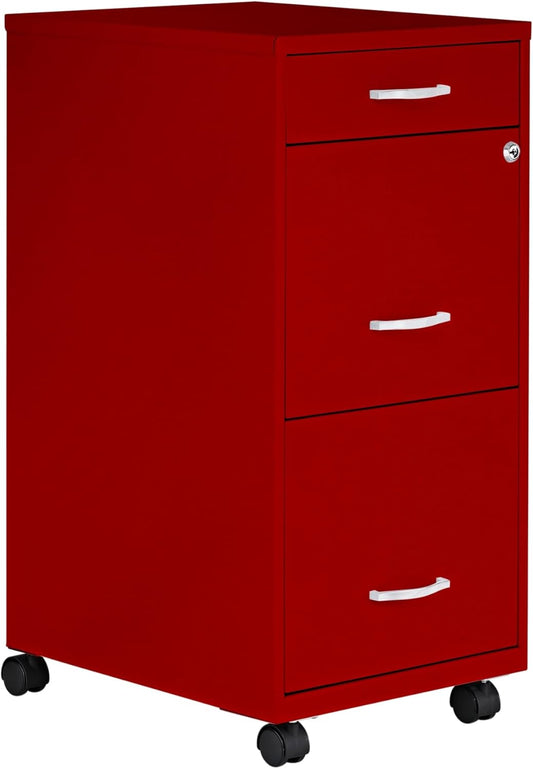 LYS SOHO Mobile Red File Cabinet with 3 Drawers for Storage