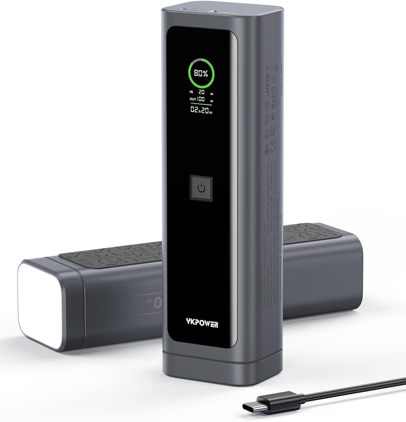 Powerful 100W Laptop Charger - Dual USB Ports, Smart Display, LED Light, SOS - YKPOWER