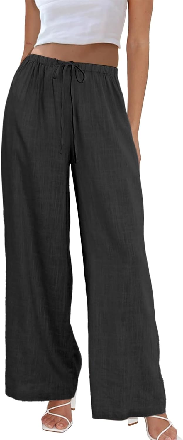 Duyang Womens Cotton Linen Palazzo Pants for Casual Summer Wear
