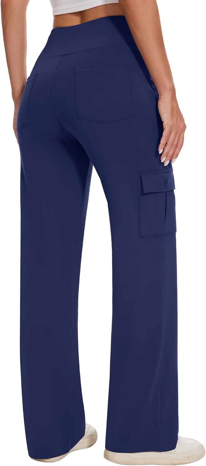 Yoga Cargo Pants Women Wide Leg High Waist Stretch Pants