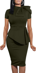 Peplum Bodycon Bow Ruffle Pencil Party Dress - Flattering Fit