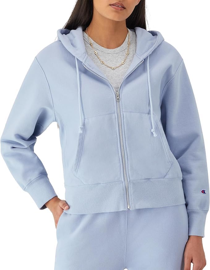 Champion Women's Fleece Hoodie: Zip Warmth in Pewter Blue