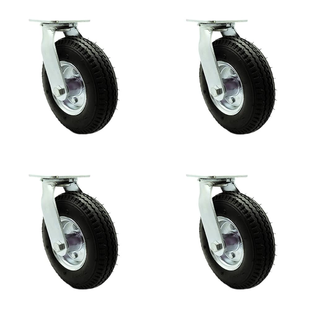 8 Inch Swivel Pneumatic Casters Set of 4 - Heavy Duty Wheels