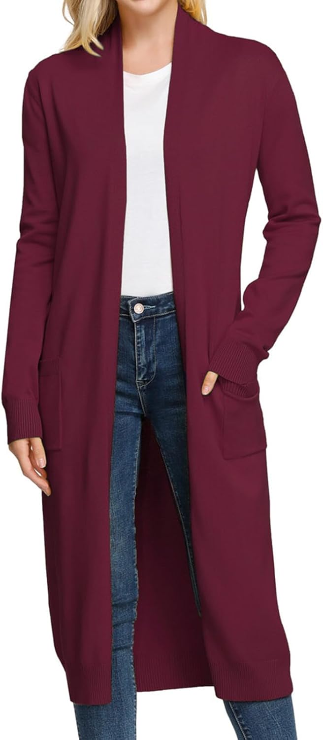 Essential Solid Open Front Maxi Long Knitted Cardigan Sweater
