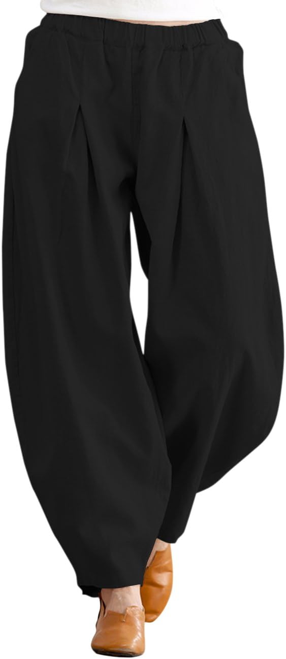 IXIMO Women's Casual Cotton Linen Baggy Pants for Relaxed Fit