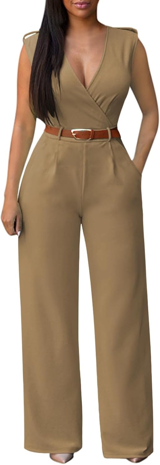Elegant Wide Leg Jumpsuits for Women by Pink Queen - V Neck Style