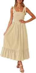 Boho Spaghetti Strap Square Neck Ruffle Maxi Dress - Flattering Summer