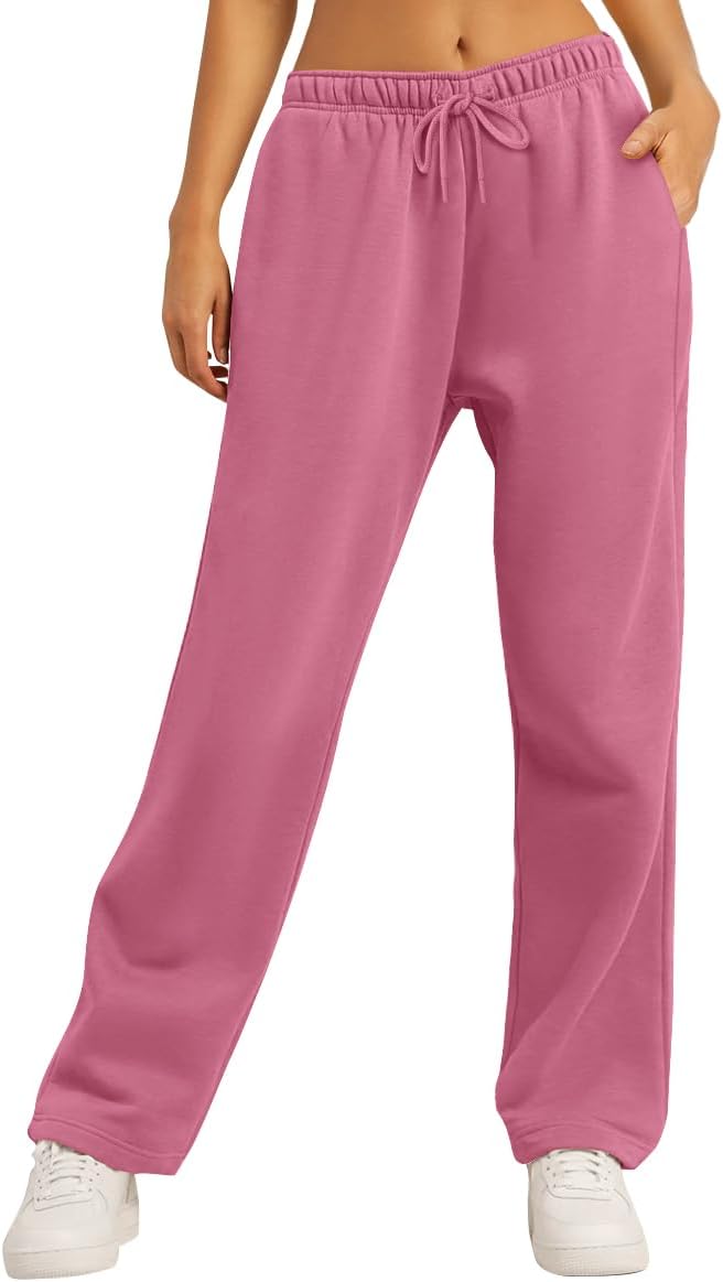 AUTOMET Women's Fleece Lined Wide Leg Sweatpants for Fall