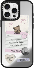 Mirror Case for iPhone 16 Pro Max - Silver on Black Coquette Stickers