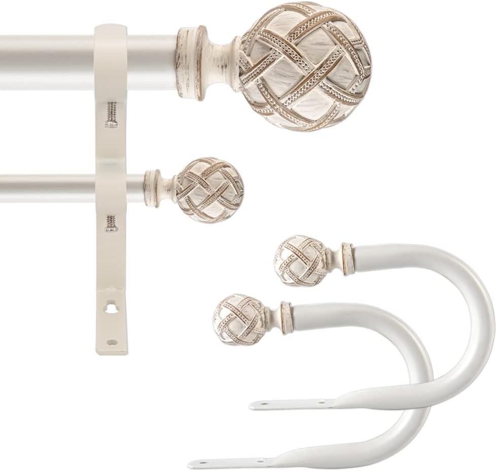 Adjustable Double Curtain Rod Set | Heavy Duty | Weathered White