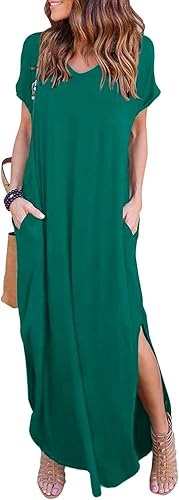 HUSKARY Women's Summer Maxi Dress with Pockets and Split Style