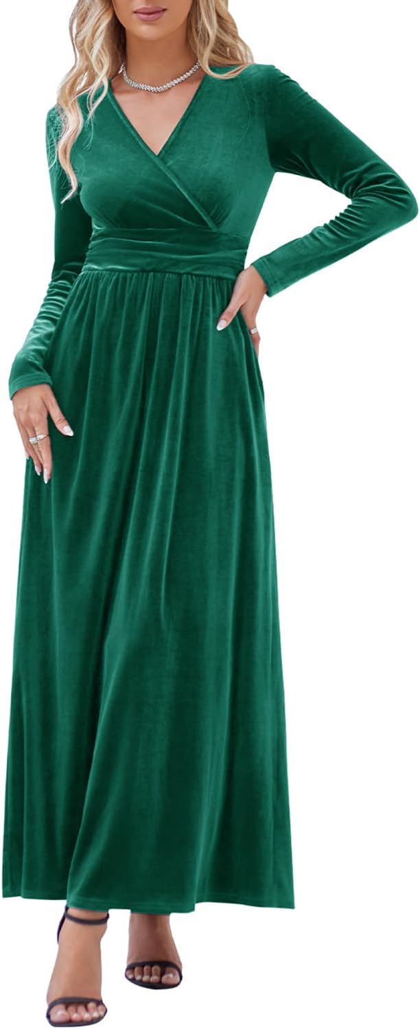 OUGES Women's V-Neck Wrap Waist Maxi Dress for Every Occasion