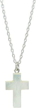 Natural Mother Of Pearl Cross Pendant Necklace - Handmade 925 Silver