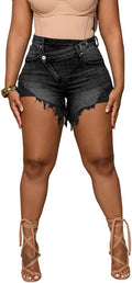 PINSV Women's High Waisted Crossover Denim Shorts Perfect for Summer