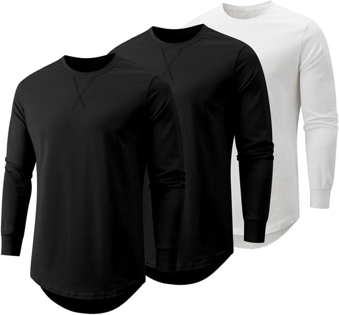 Stylish Longline Crewneck T-Shirt 3 Pack for Men by JMIERR