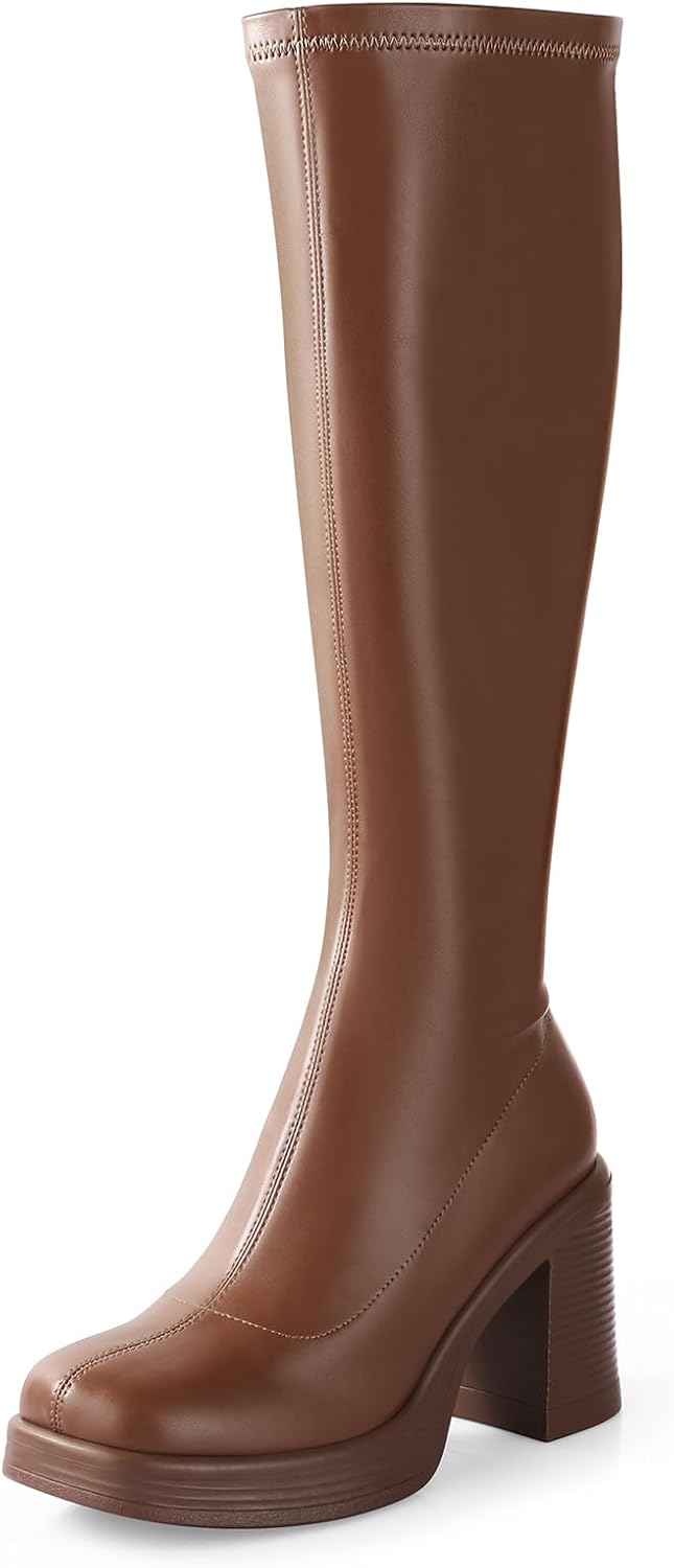 Ankis Knee High Platform Boots for Women with Chunky Heel