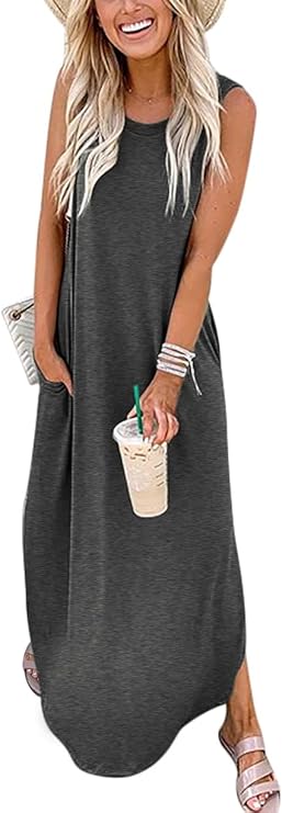 Prinbara Women's Casual Loose Summer Long Dress with Pockets