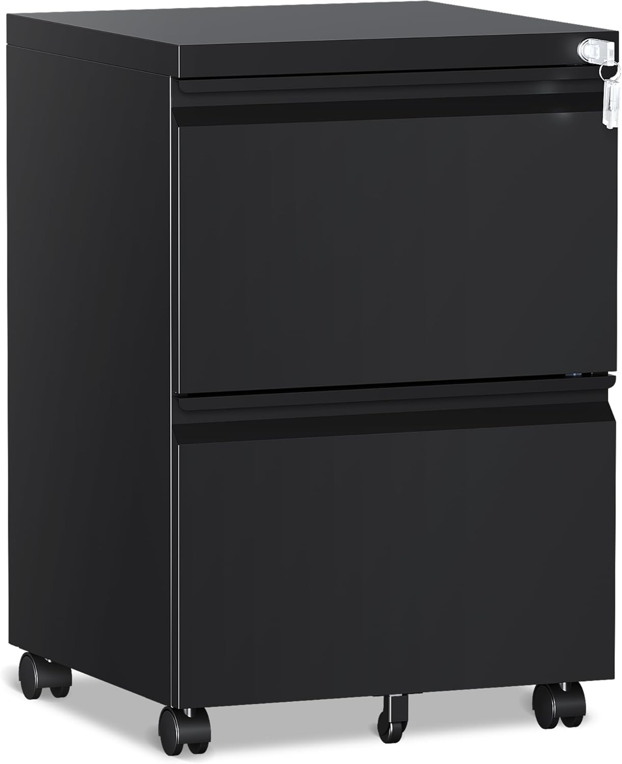 2 Drawer File Cabinet with Lock and Wheels for Secure Storage