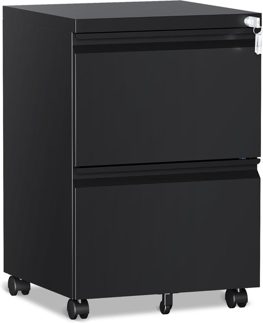 2 Drawer File Cabinet with Lock and Wheels for Secure Storage