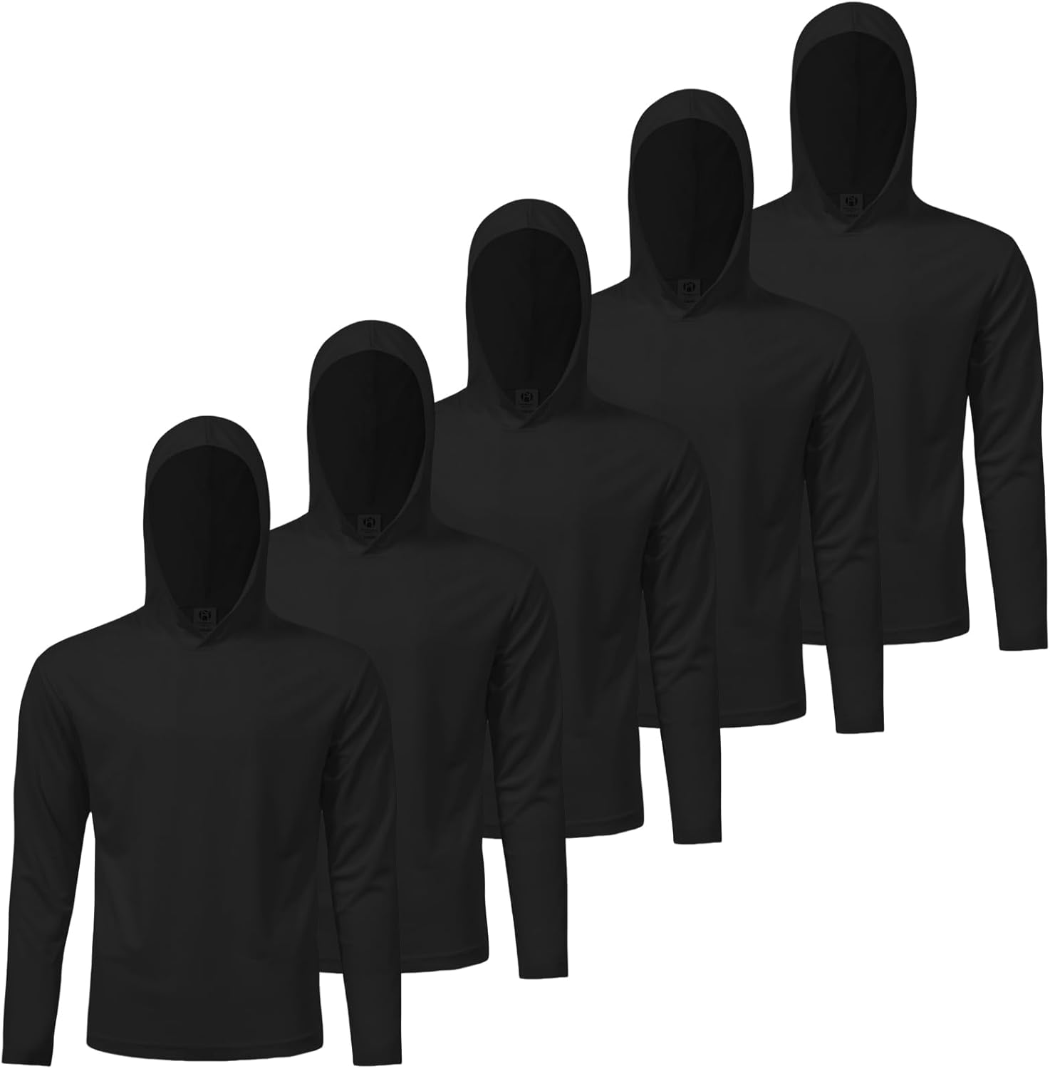 Mens Active Athletic Long Sleeve Hooded T-Shirts Set 5 Pack