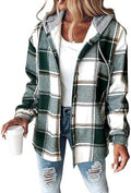 CHICME Womens Lightweight Plaid Fleece Lined Hooded Shacket - Warm is