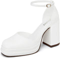 Women Chunky High Heels Black White Hot Pink - Platform Ankle Strap