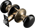 NCL Black Door Knobs Porcelain Round Levers - Antique Brass Privacy