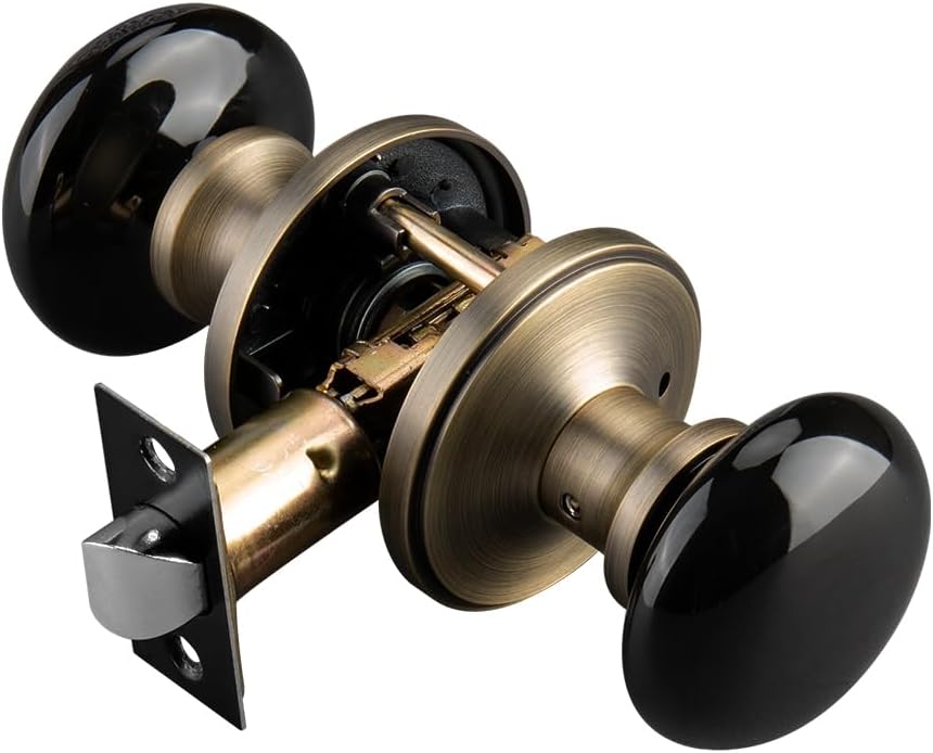 NCL Black Door Knobs - Antique Brass Privacy Door Handles