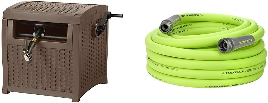 Suncast Wicker Style Hose Reel with Flexzilla Garden Hose 50 ft